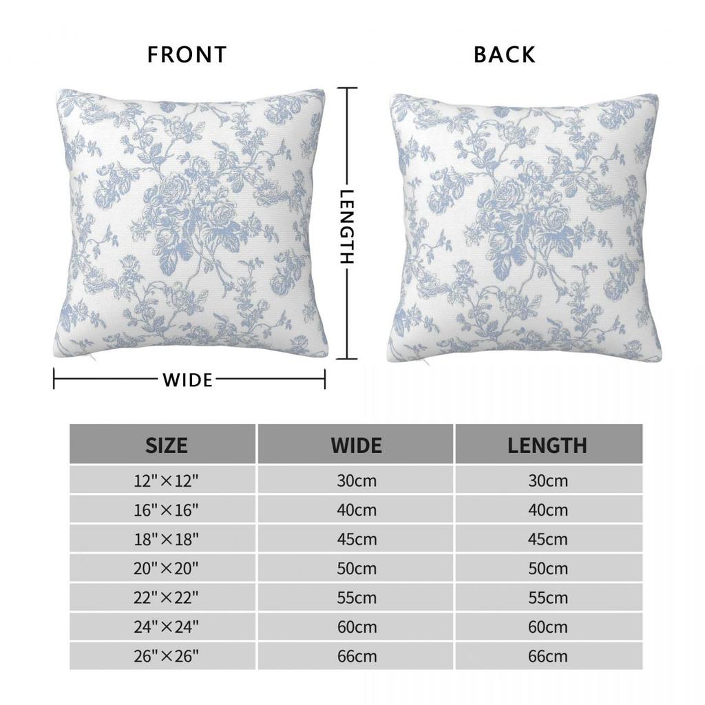 Toile Dusty Blue Roses Square Pillowcase Polyester Linen Velvet Creative Zip Decorative Pillow Case Home Cushion Cover 45X45