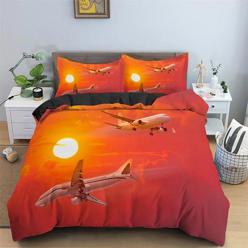 Aircraft Bedding Set Airplane Print Duvet Cover For Boys Girls Bedroom Dorm Luxury Microfiber Modern Twin Queen Comforter Cover