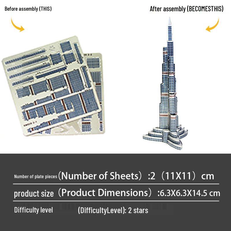 

3D Пазл Металлическая Модель Бурдж-Халифа из Нержавеющей Стали - Сборка без клея