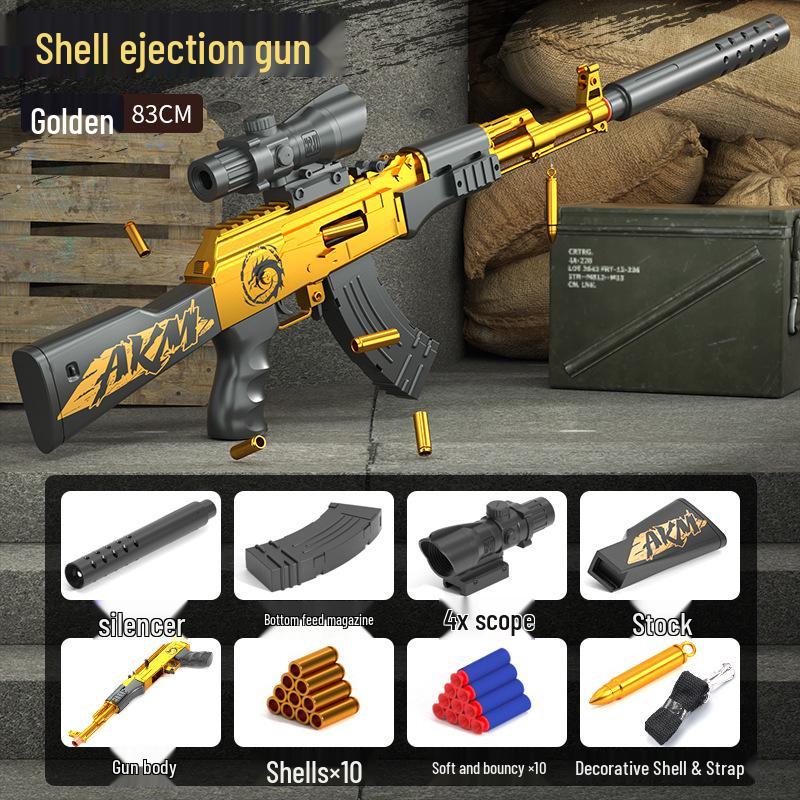 

Детский игрушечный автомат АК-47: Ручной болтовой карабин с мягкими пулями и выбрасываемыми гильзами