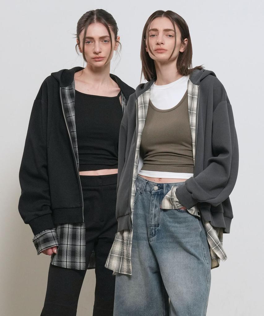Generalidea Unisex Shirt Layered Zip-Up Hoodie [2 Colors] / Gf1Ujp004