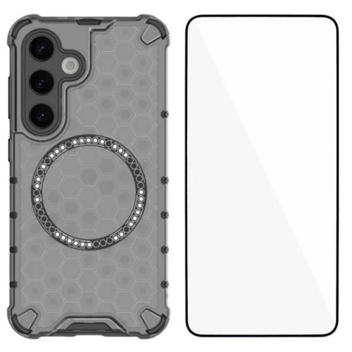 

For Samsung Galaxy S25 Case Compatible with MagSafe WANLONFENG FC Series TPU+PC Phone Cover with Tempered Glass Black