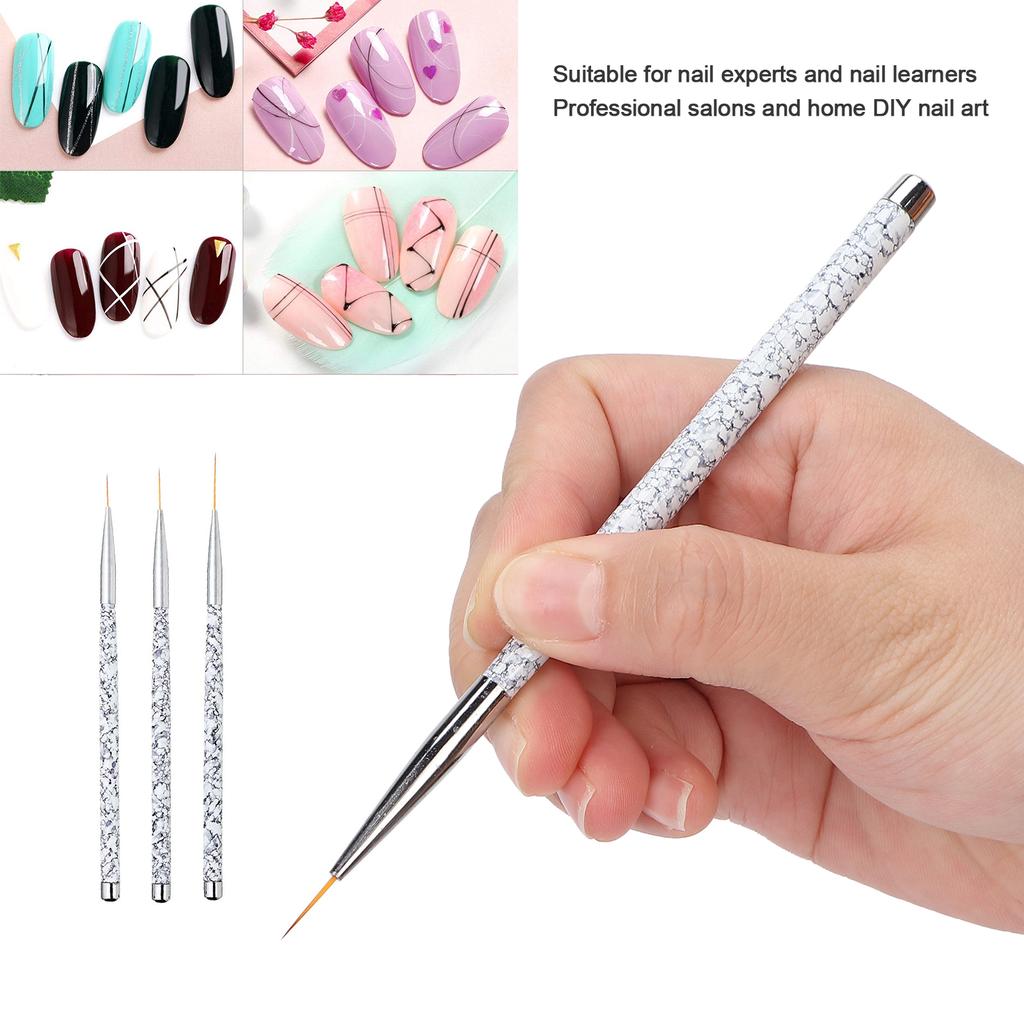 Ensemble de 3 Pinceaux Liner Professionnels pour Nail Art Pinceaux pour Peinture et Dessin d'Ongles Ensemble Outils de Manucure