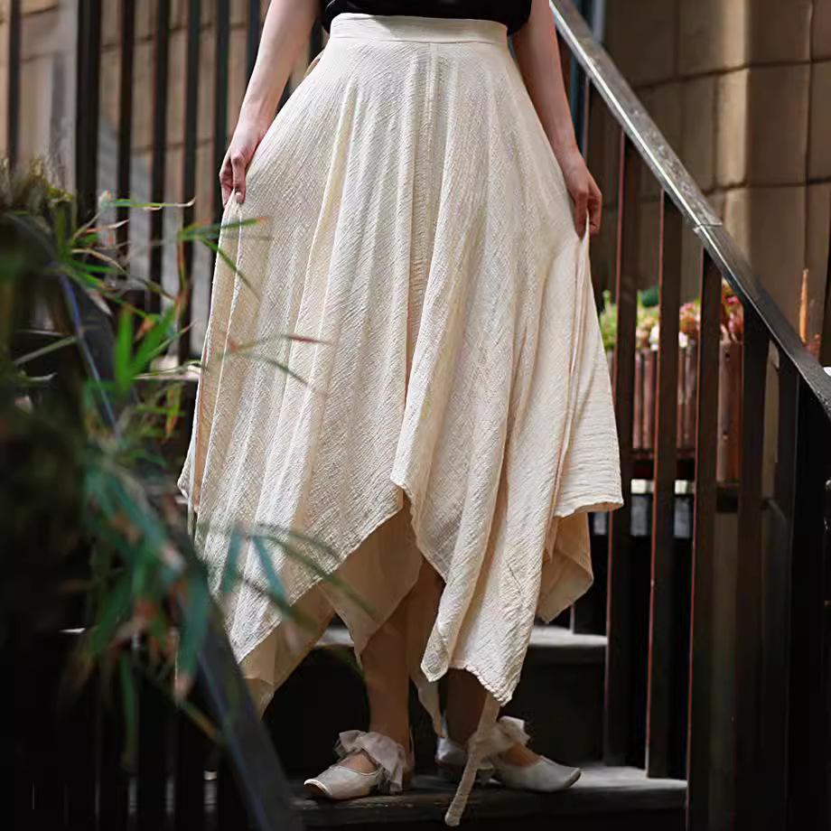 Women's Spring/Summer Cotton Linen Bamboo Ribbon Skirt - Irregular Chinese Style.