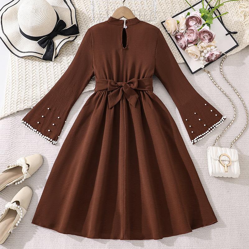 Jenters moteriktige kjole, høstbarnas langermede prinsessekjole