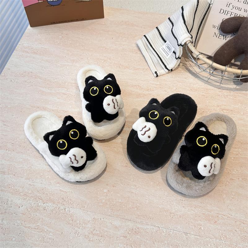 Cartoon Cute Children Half Slippers Spring Cartoon Cat Plush Animal Design Comfortable Autumn Amd Winter Closed Toe Slipper