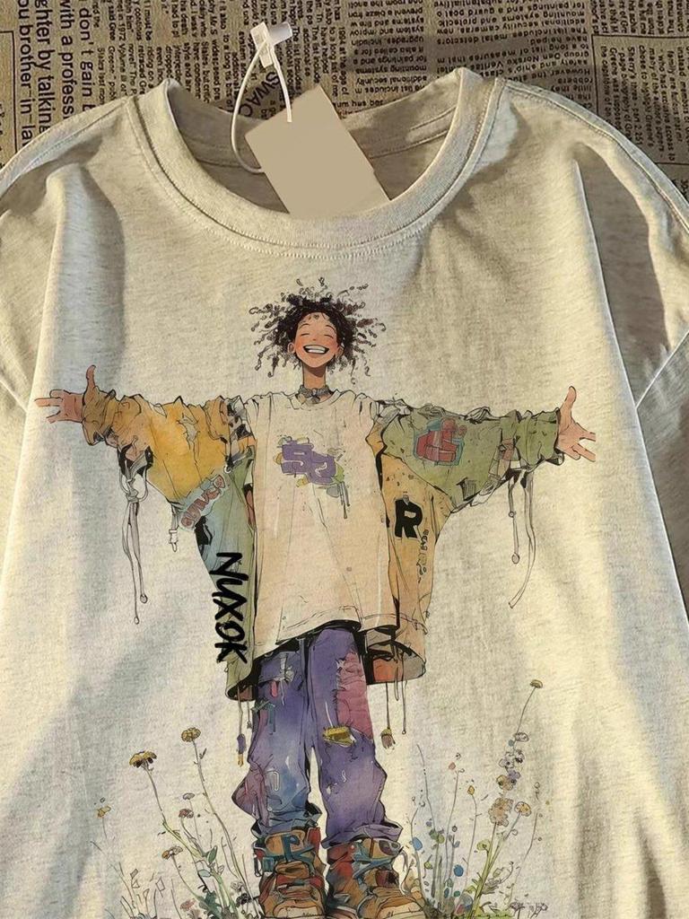 Unisex American Retro Artistic Loose-Fit Cotton T-Shirt