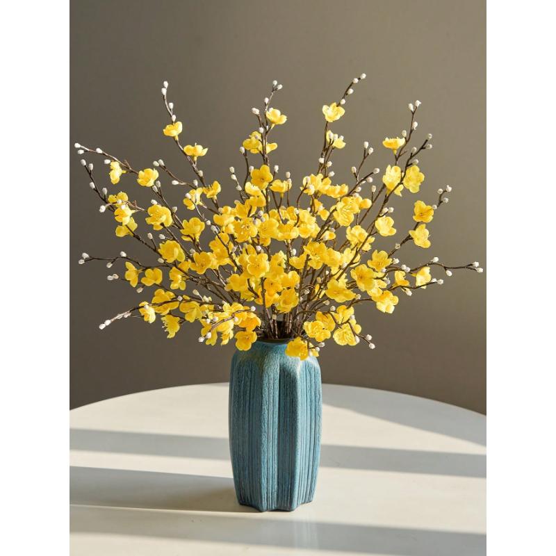 1pcs Artificial Flowers White Plum Blossom 21.7'' Fake Wintersweet Long Stem Plastic Flowers Home Hotel Office Wedding Party Garden Decor