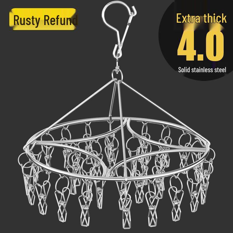 Round Windproof Clothes Drying Rack with Stainless Steel Clips and Hanging Hook