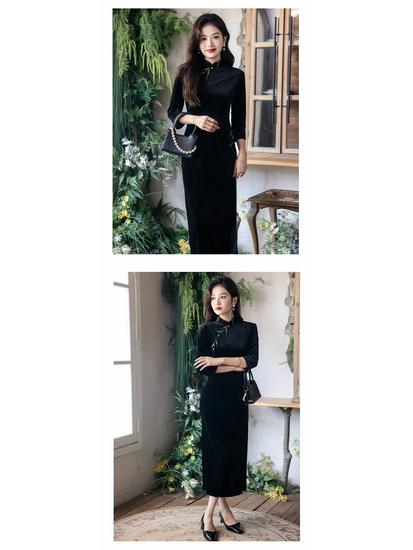2025 High-End Black Velvet Embroidered Cheongsam for Women - Retro Chinese Style, Perfect for Spring & Autumn Daily Wear