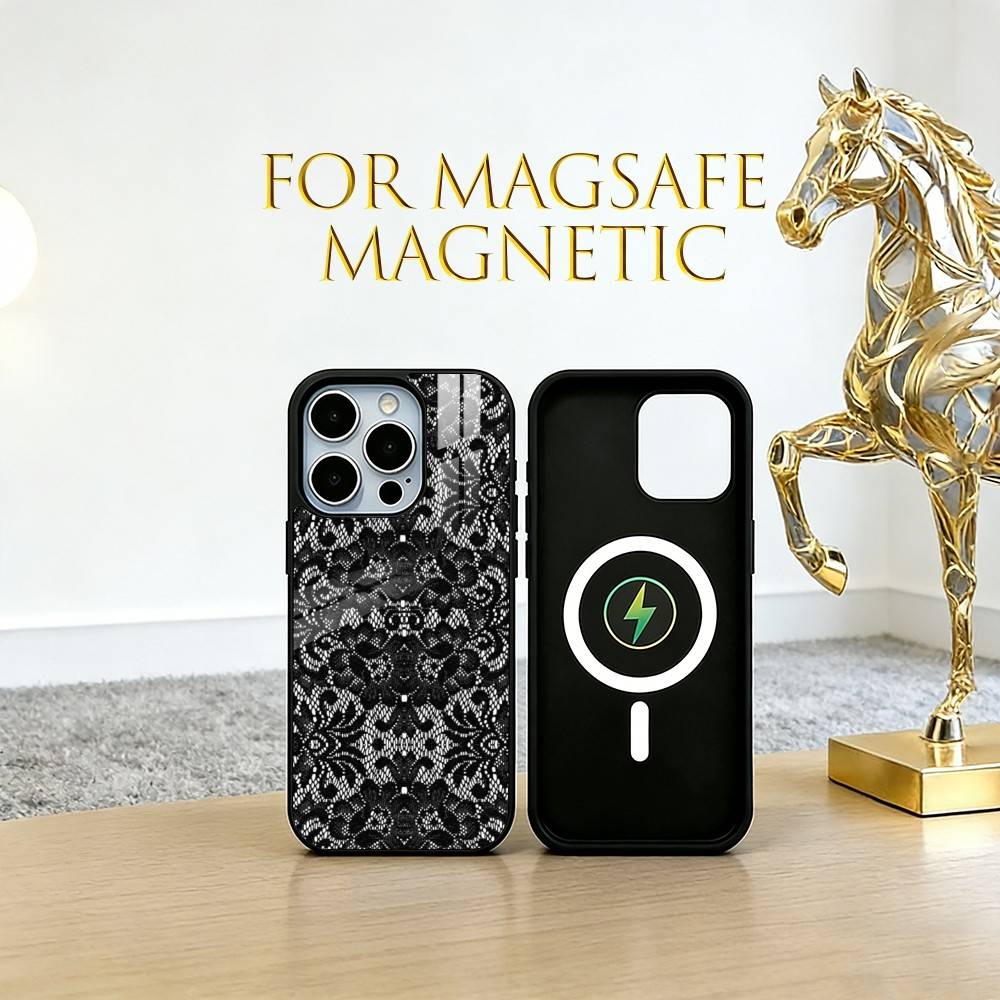 Vintage Lace Phone Case For Phone Case For iPhone17,16,15,14,13,12,11 Plus,Pro Magnetic For Magsafe Wireless Charging