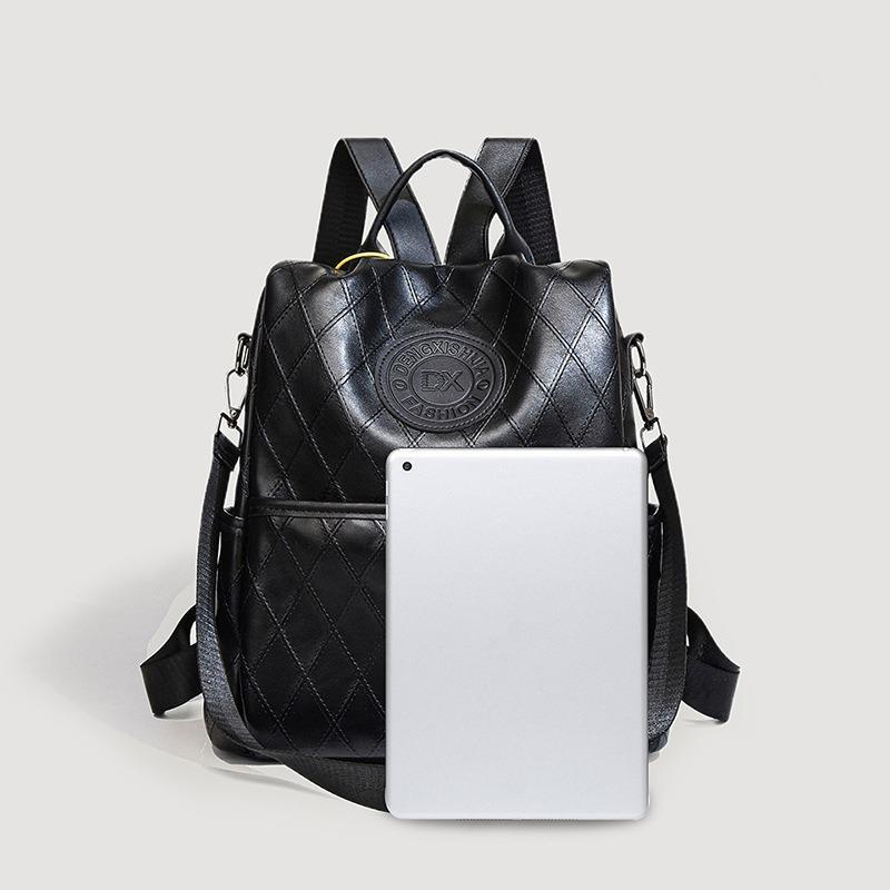 Stylish Large-capacity Backpack Women's New Diamond Student Schoolbag Solid Color Simple Multi-functional Shoulder Bag Women