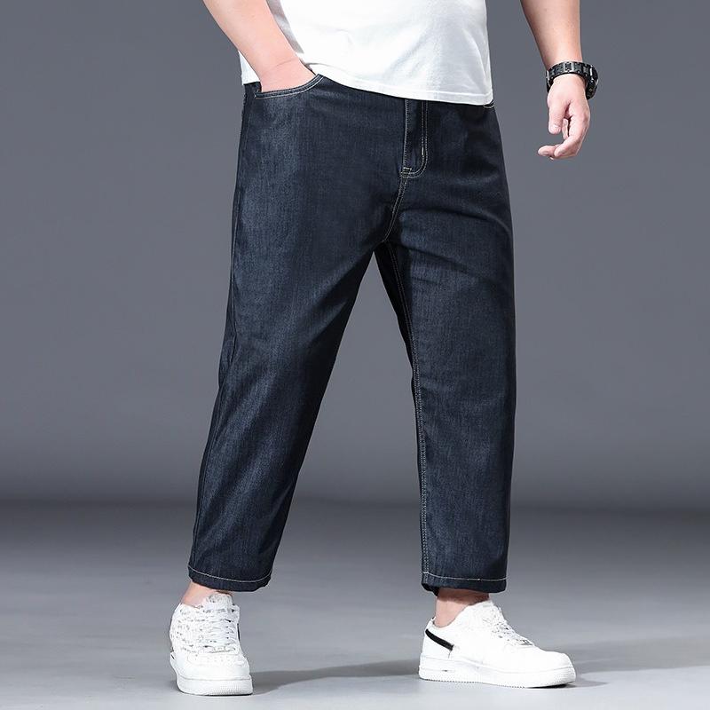 Spring/Summer Tencel Denim Trousers for Men - Extra Large Size Business-Casual Versatile Mid-High Stretch Relaxed Fit Trousers
