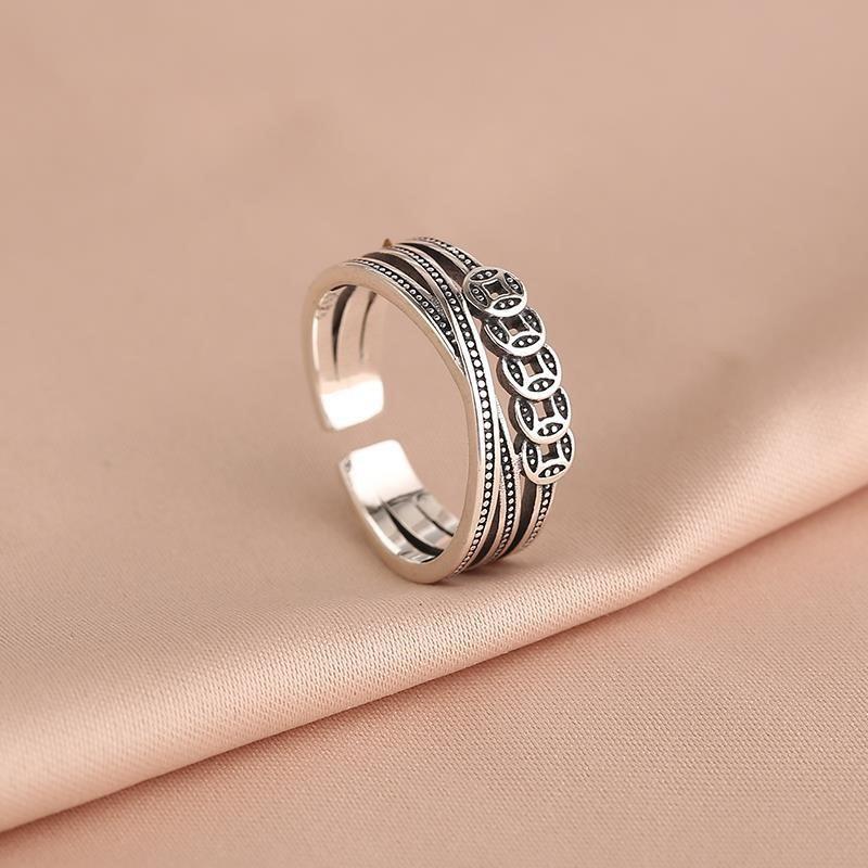Bague Prospérité pour Femme Beixi Bijoux en Argent: Pièce d'argent S925 Rétro Design Ouvert