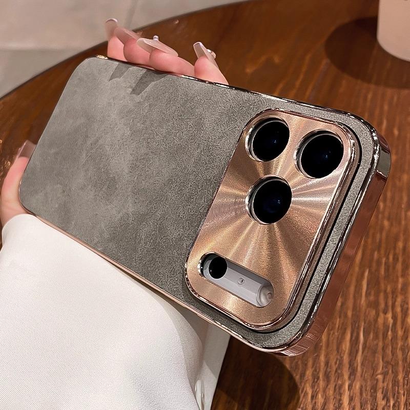 

17Pro Max Leather Sheepskin Phone Case For iPhone Air 16 15 14 13 12 11 Pro Max Plus Plating Bumper PC Armor New Cover iPhone 15 Pro