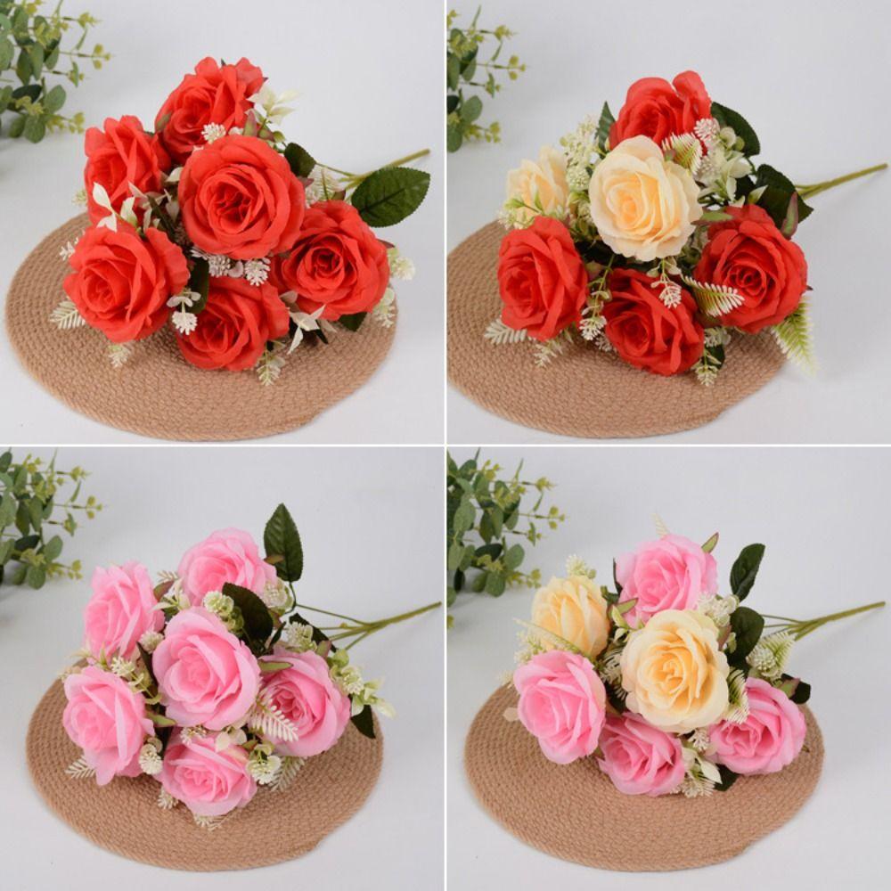 7 Heads Real Happy Flower 10 Colors Mini Natural Simulated Rose Photography Photo Gift Rose Flowers Decorative Home Decorative
