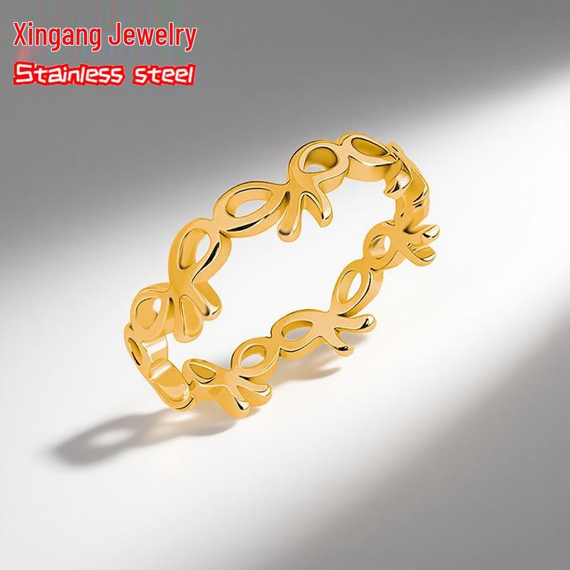 Elegante ring in Koreaanse stijl met strik voor dames - Modieus accessoire van kleurecht titaniumstaal