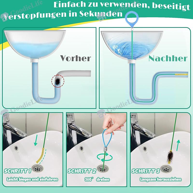 Drain Cleaner Spiral Hook Sticks Pack of 4,90 cm Anti-Break Steel with Nylon Coating,Drain Cleaner and Hair Catcher for Bathtub,Sewers