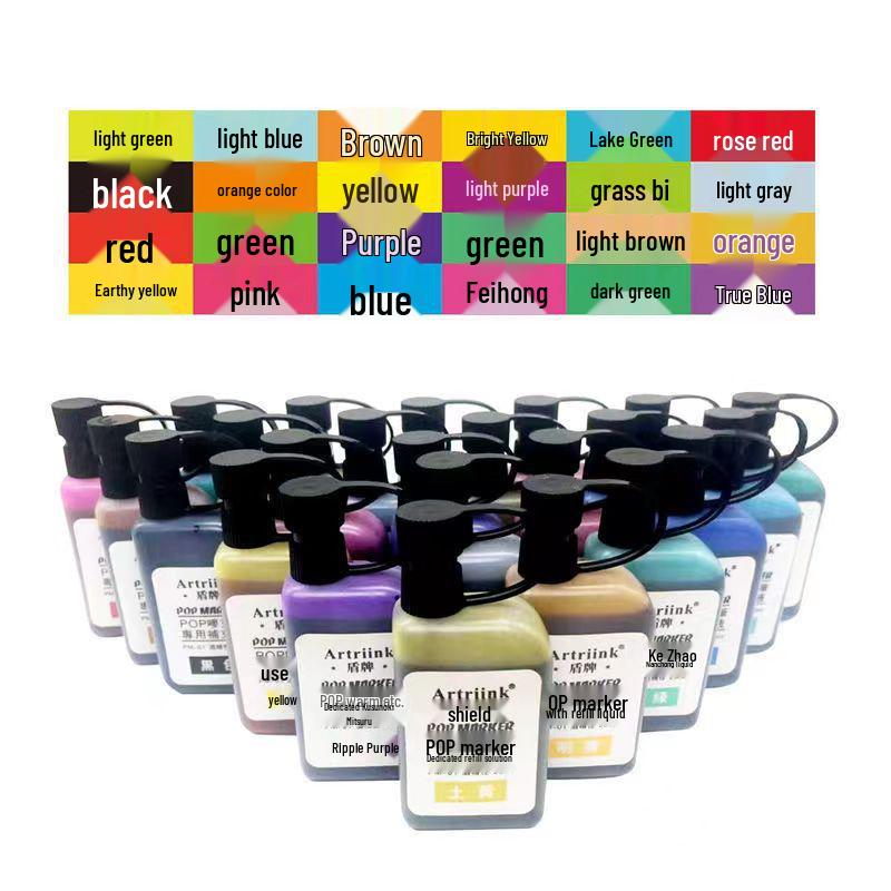 24-Color Oil-Based Marker Refill Ink for Hand-Drawn POP Posters