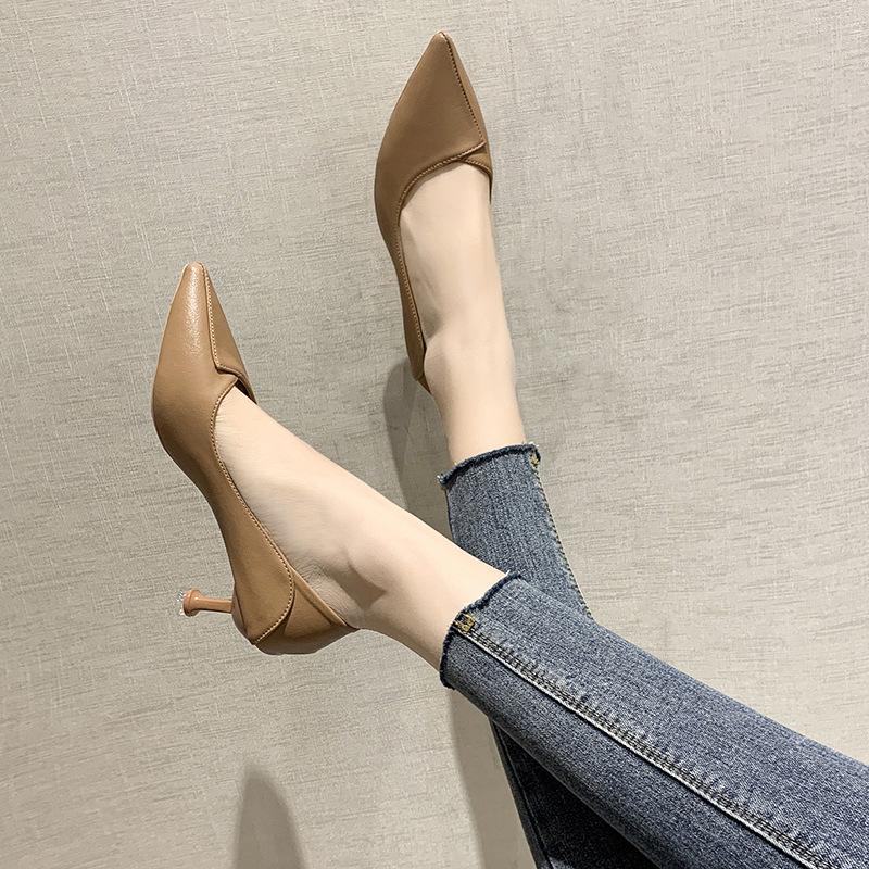 High Heels Women's Thin Heels 2025 Spring and Autumn New Women's Shoes Black French Pointed Single Shoes Professional Temperament Work Shoes Women