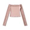 Women's Off-Shoulder Long Sleeve Top with Lace Trim In Multiple Colors