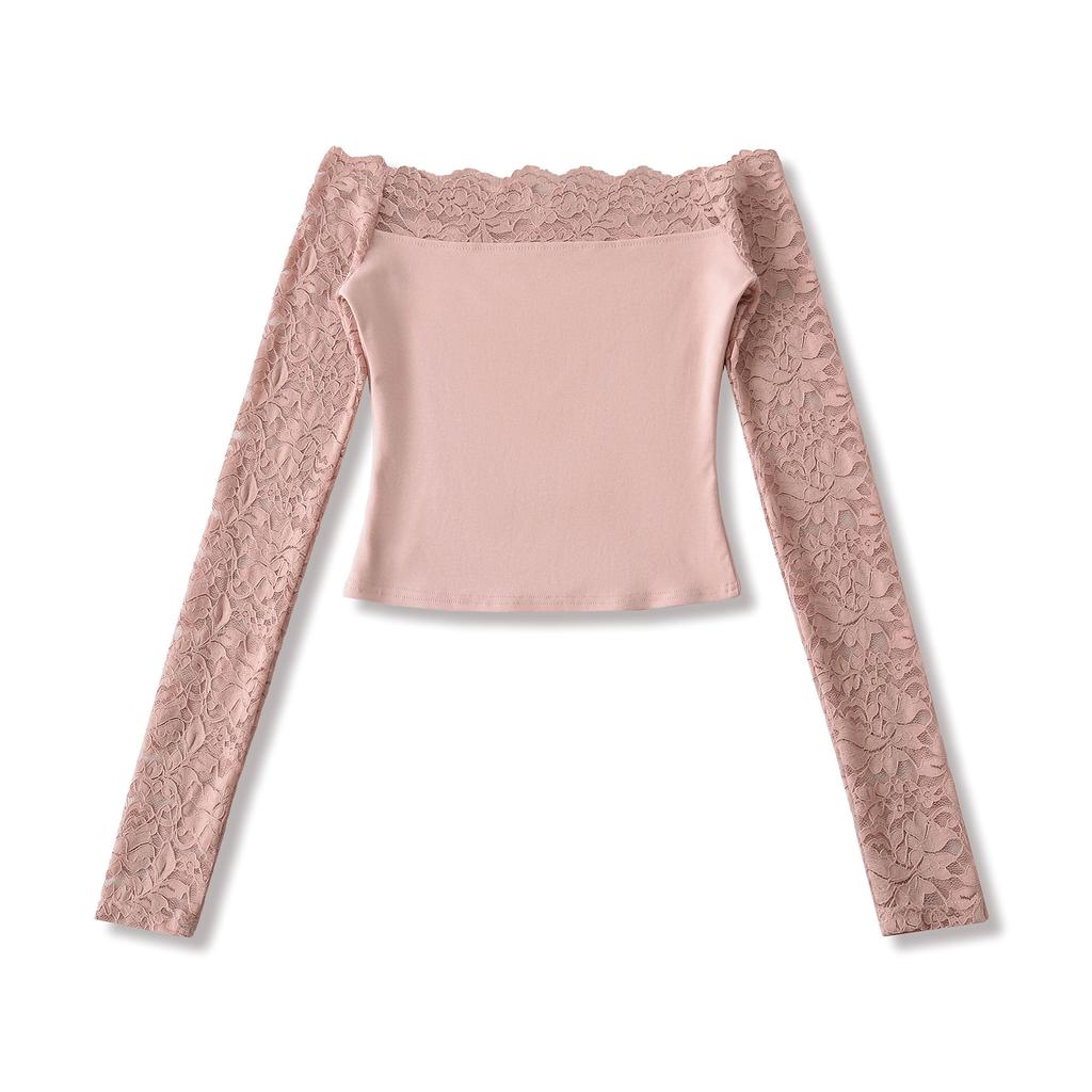 Women's Off-Shoulder Long Sleeve Top with Lace Trim In Multiple Colors