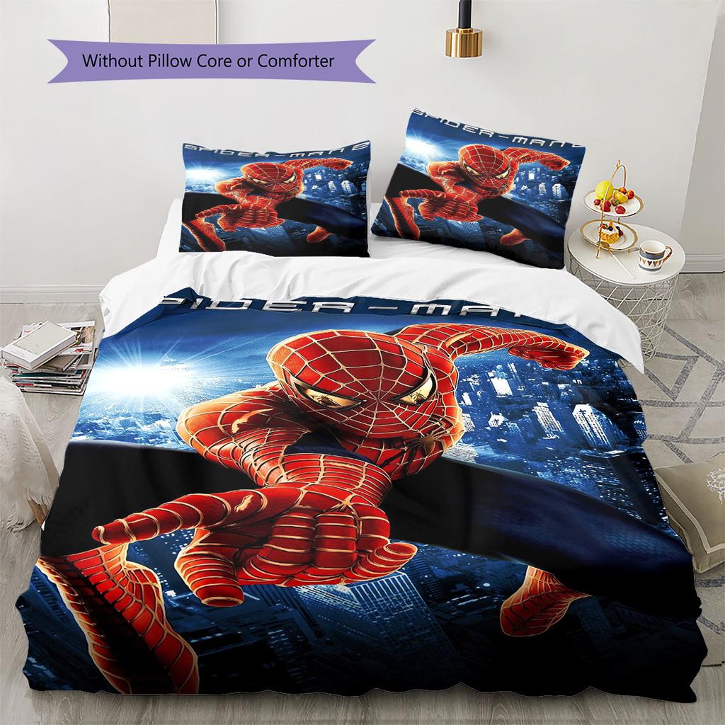 Super soft three-piece bedding set with a cool Spider-Man pattern  (1*Duvet Cover + 2*Pillowcase, Without Core)