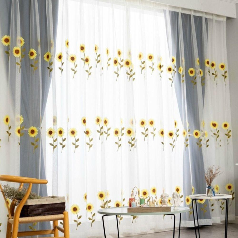 Elegant Sheer Curtains Gauze Transparent Curtain Sunflower Tulle Curtain  Home Decoration