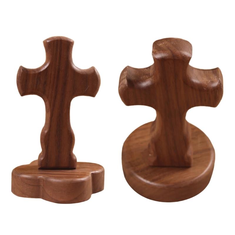 Natürliches Walnussholz Religiöses Stehkreuz Ornament mit abnehmbarem magnetischem Ständer Kirche Zuhause Ostern Glaube Handwerk
