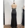 Womens Black Sexy Hollow Out Slim Fit Backless Halter Long Party Dress