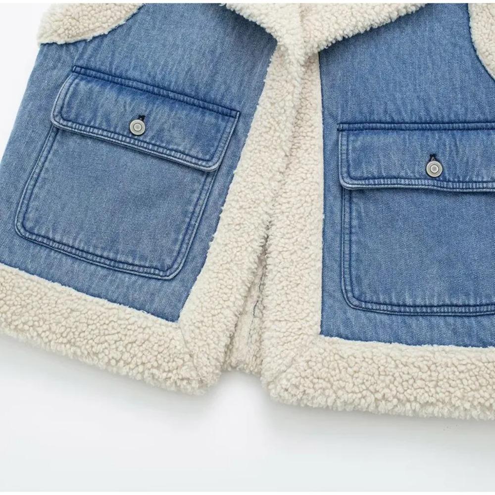 Μόδα Αμάνικο Γιλέκο από Μαλλί Αρνιού Γυναικείο Χοντρό Πατς Γυναικείο Γιλέκο Μπουφάν Φθινόπωρο Χειμώνας Ζεστό Καθημερινό Πέτο Πλούσιο Κυρία Μπλούζες