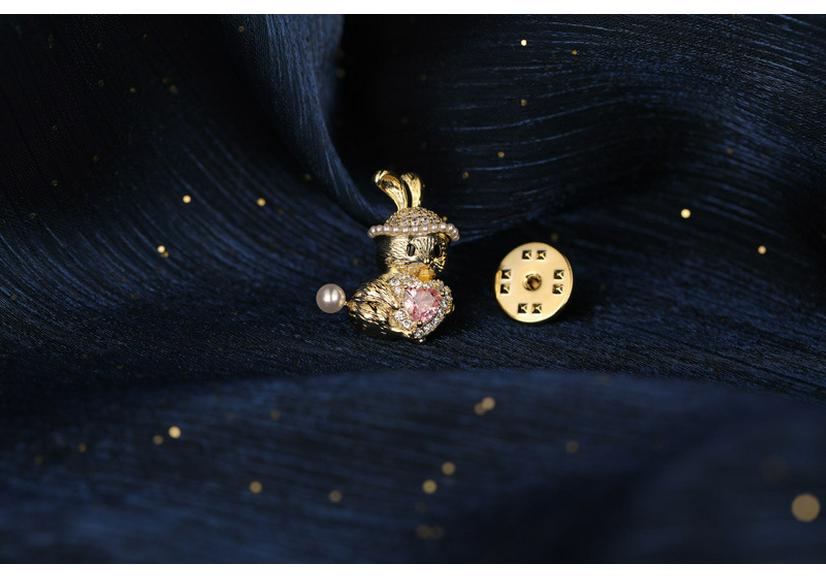 Bo Xin Yun Cute Bunny Zircon Pearl Brooch – Cartoon Rabbit Anti-Exposure Collar Pin