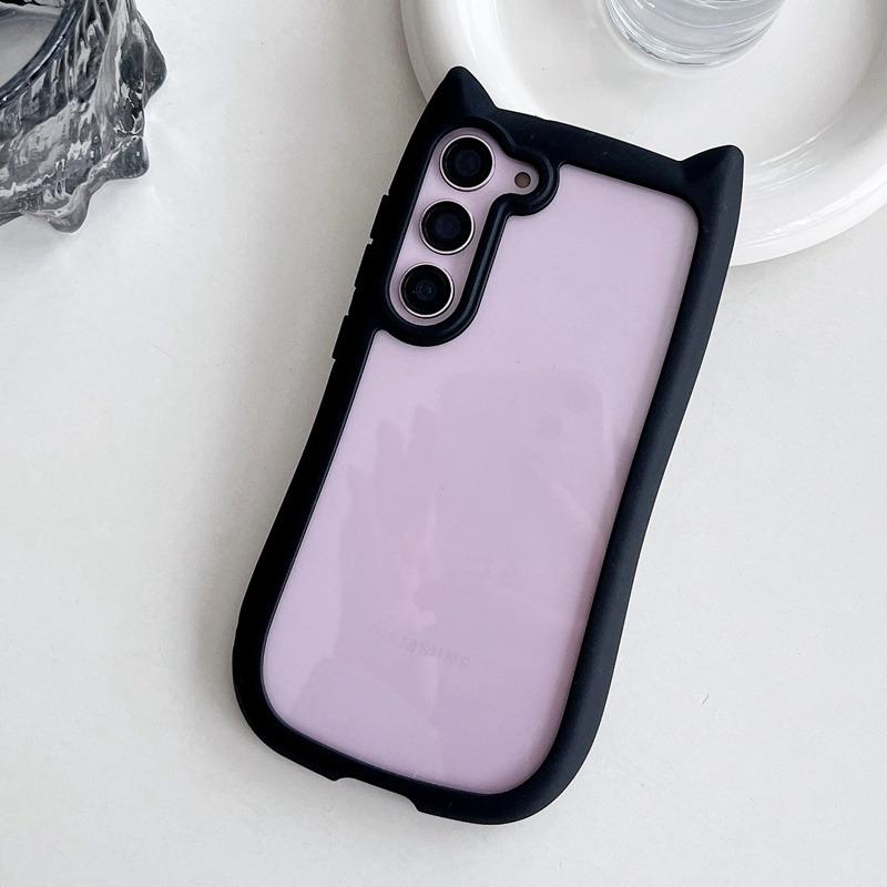 Для Для Samsung S26 Ultra Прозрачный Милый 3D Чехол с Кошачьими Ушками Для Для Samsung Galaxy S25 S24 S23 Plus Жесткий ПК Акриловый Прозрачный Ударопрочный Чехол For Samsung S25 gray