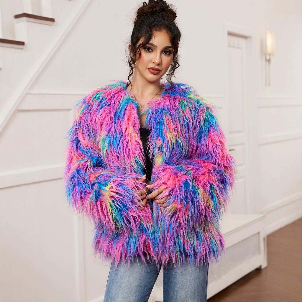 European and American new imitation fur jacket European and American style artificial fur autumn and winter beach sheep wool street coat