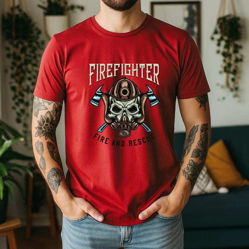 2026 New Summer Unisexs Soft Cotton Short Sleeve Tee Fire Rescue Skull Axe Graphic Tactical Casual Style