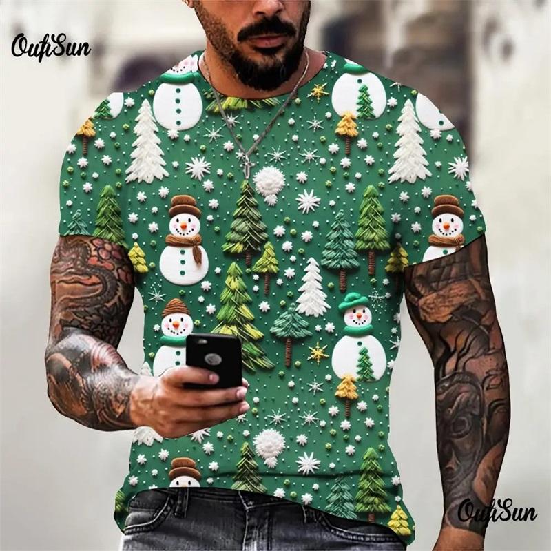 

Рождественская футболка с принтом по всей поверхности для мужчин Одежда Футболка с коротким рукавом и круглым вырезом Санта-Клаус Мужская футболка оверсайз Топы XL