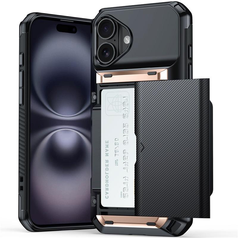 Applicable To IPhone 16 Card Phone Case 15Plus Set Beer Slide Cover Card Bag Multifunctional Apple 14/13 Hard Set