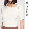 ELLASSAY Women's Round Neck Slim Fit Hollow Knit Top