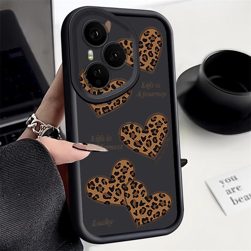 Soft TPU Phone Case For Honor 400 Pro 200 Pro X8c X9c Smart X6a X6b X6c Magic7 Lite Brown Leopard Print Heart Printed Back Cover