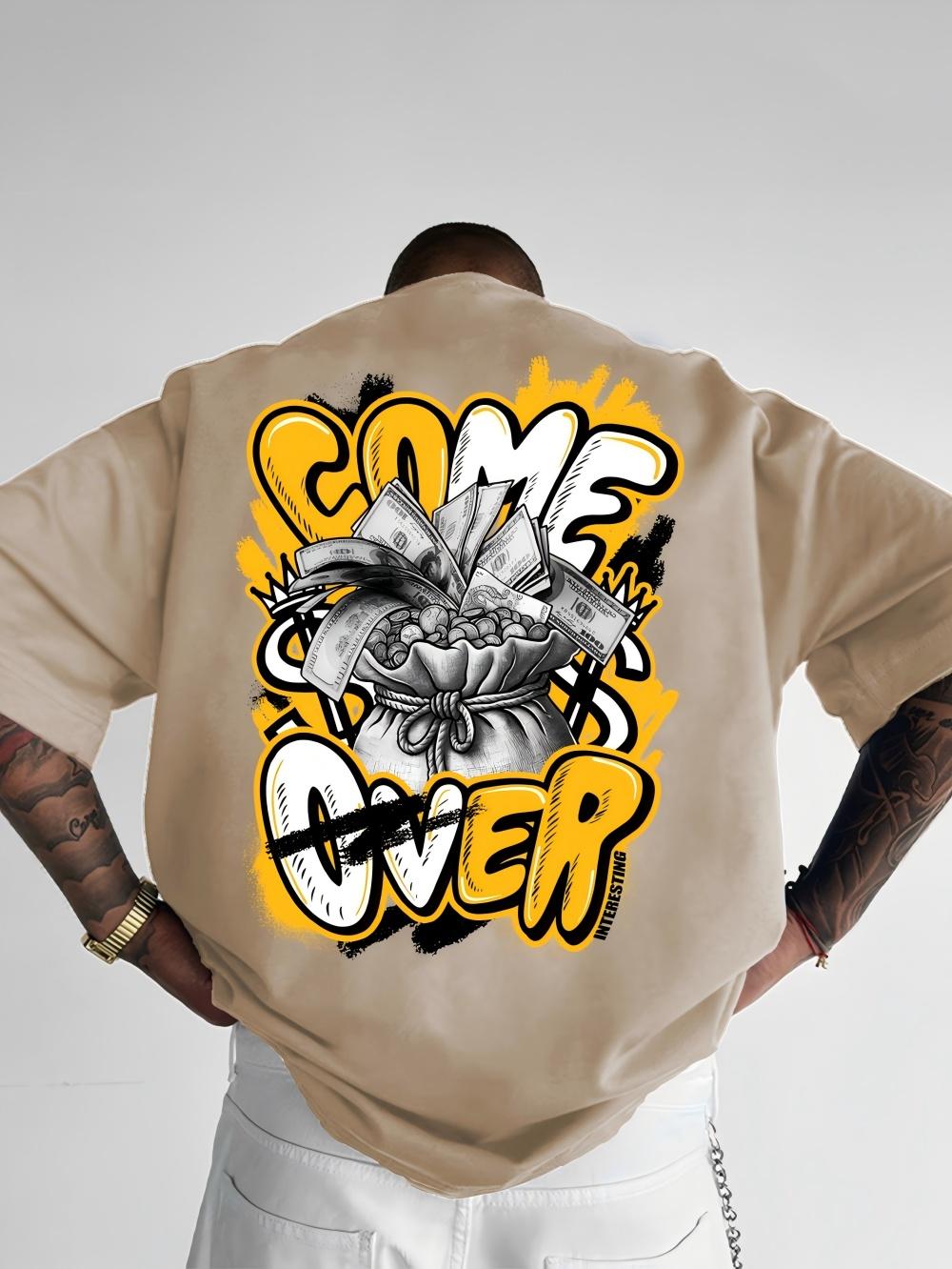 

New Summer Trendy Letter Pattern Wealth Print Mens Tshirt for Outdoor Casual Urban Street Wear Made Pure Cotton Short Sleeve 3XL