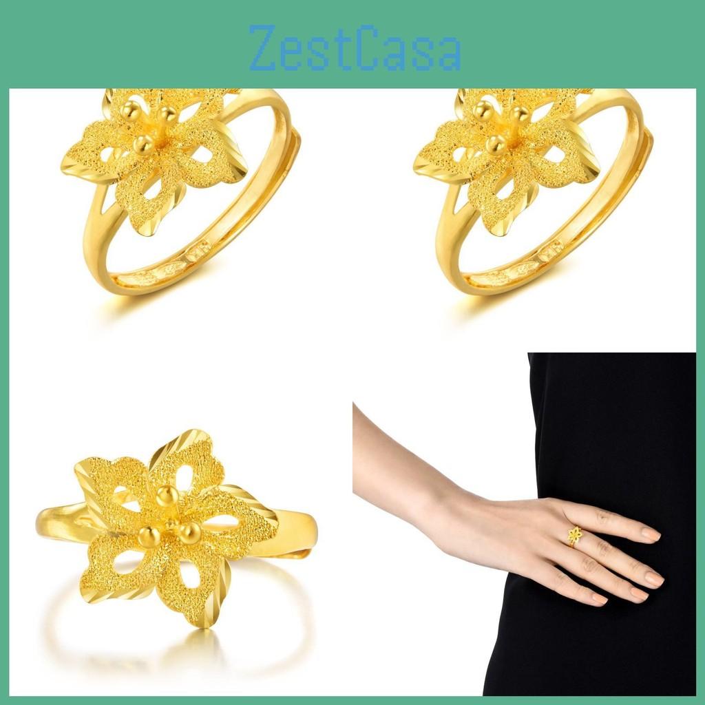 Purple Trendy Blossom Flower Ring For Women Elegant Gold Plated Brass Adjustable Design