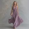 Loose Fit Vacation Maxi Dress V Neck Sleeveless Halter Neck Long Flowing Dress Casual Summer Beachwear