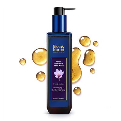 Blue Nectar Kumkumadi Brightening Face Wash with Saffron for Women & Men | Sulphate Free Anti Pimple Face Cleanser (10 Herbs, 200ml)