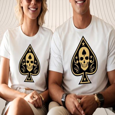 Poker Tattoo T-Shirt Unisex Schädel Pik As T-Shirt Gothic Stern Biker Geschenk Top