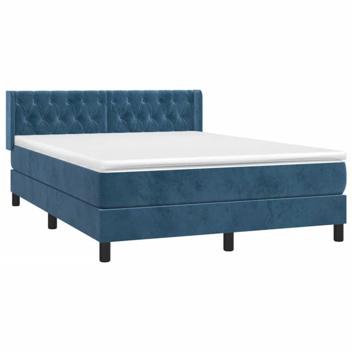 3131145 vidaXL Bed with Box Spring and Mattress Dark Blue 140x200cm Velvet