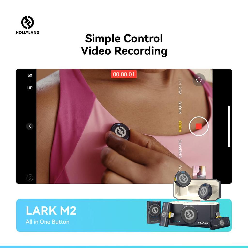 Hollyland Lark M2 Wireless Microphone, 48kHz/24bit Studio Sound, 300m Range, 40H Battery, Noise Cancellation, Magnetic Clip, for Camera Phone Vlog