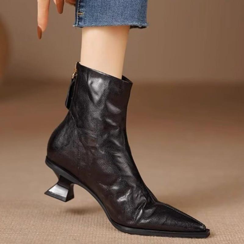 Winter Women Ankle Boots  Designer Vintage Pointed Toe Fashion Thick Heel Shoes Concise Short Botas De Mujer Short Boots