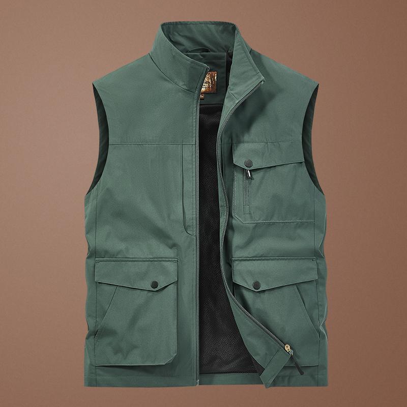 

Men s Outdoor Vest Three Dimensional Multi Pocket Casual Outerwear Tank Top Vest Spring and Summer Jacket Men M зелёный
