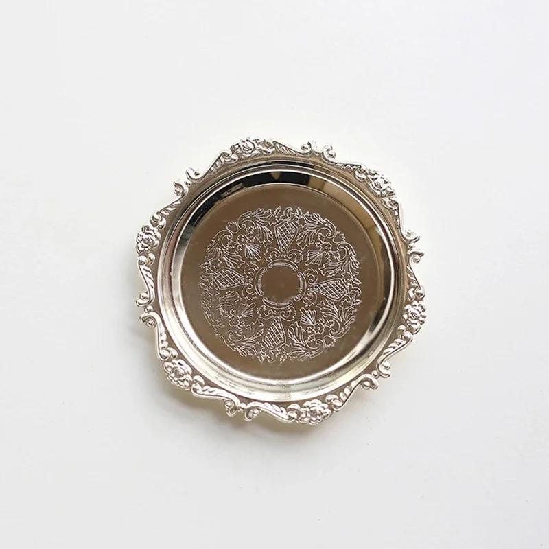 Round Metal Tray Fruit Cake Dessert Trays Jewelry Dish Earrings Necklace Ring Storage Plates Display Bowl Decoration Sauce Dish