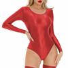 Leotardo Bodysuit Lencería Ropa de Dormir Ropa para Gimnasio de Mujer Cuello Redondo Manga Larga Brillante Elástico